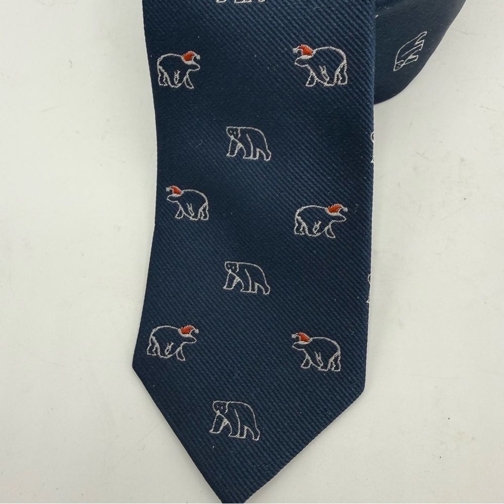 J.Crew Neck Tie Mens Blue Polar Bear Christmas Print 100% Silk Skinny Narrow